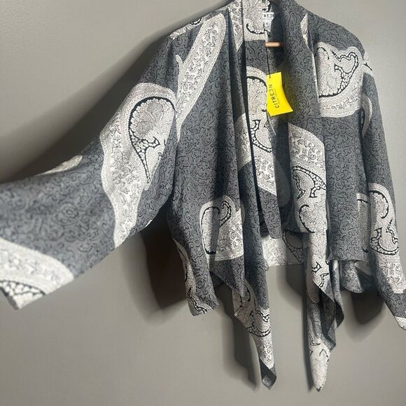 Citron Santa Monica silk open blouse size 1X paisley floral draped artsy artist - Picture 6 of 10